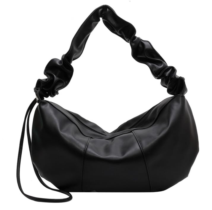 

Shoulder for commuting to work or Korea [PETITCHOU] bag, handbag, pleated, one-shoulder, minimalist, crossbody, lightweight, school, (black)