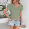 Camisa Casual Chic de Talla Grande para Mujer - Diseño Ligero de Manga Corta con Pétalos, Top Transpirable de Color Puro