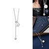 Elegant Long Pearl Necklace For Women In Titanium Steel With Geometric Design Ideal For Fall And Winter Fashion
