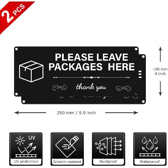 Please Leave Packages Here Signs 10" x 4" Deliveries Sign Aluminum Package Delivery Sign for Outside Front Door Home Office Shop 2 Pack
