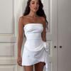 Femei albe, fără bretele, fără spate, cu tub bodycon, mini rochii de seară de petrecere, club sexy de vară, rochie de flori elegantă pentru femei