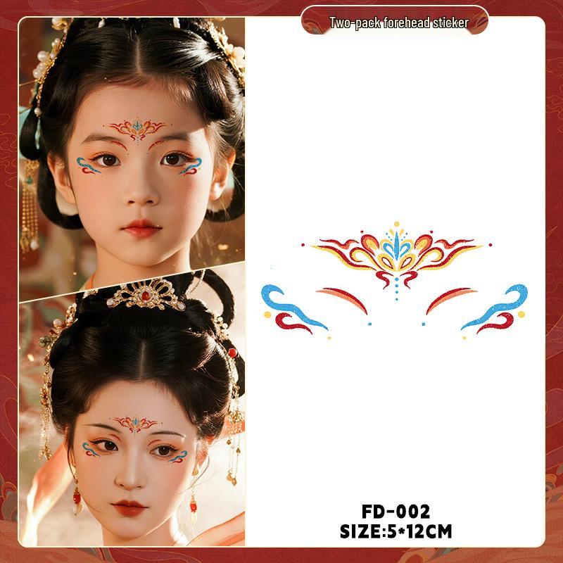 Dunhuang Glitter Face Stickers: Ancient Style Forehead & Eye Tattoos for Hanfu and Stage Performance