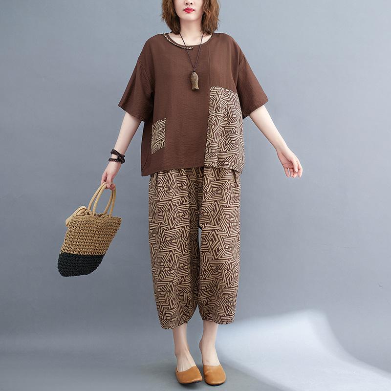 Plus Size Suit Female Summer Korean Style Plaid Blouse + Casual Pants Loose Two-piece Suit