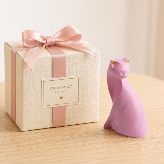 Rosa Katzenstatue, Kleine Tierfigur aus Harz, Minimalistische Moderne Kunst Katzenfigur für Zuhause Wohnzimmer, Büroregal Dekoration