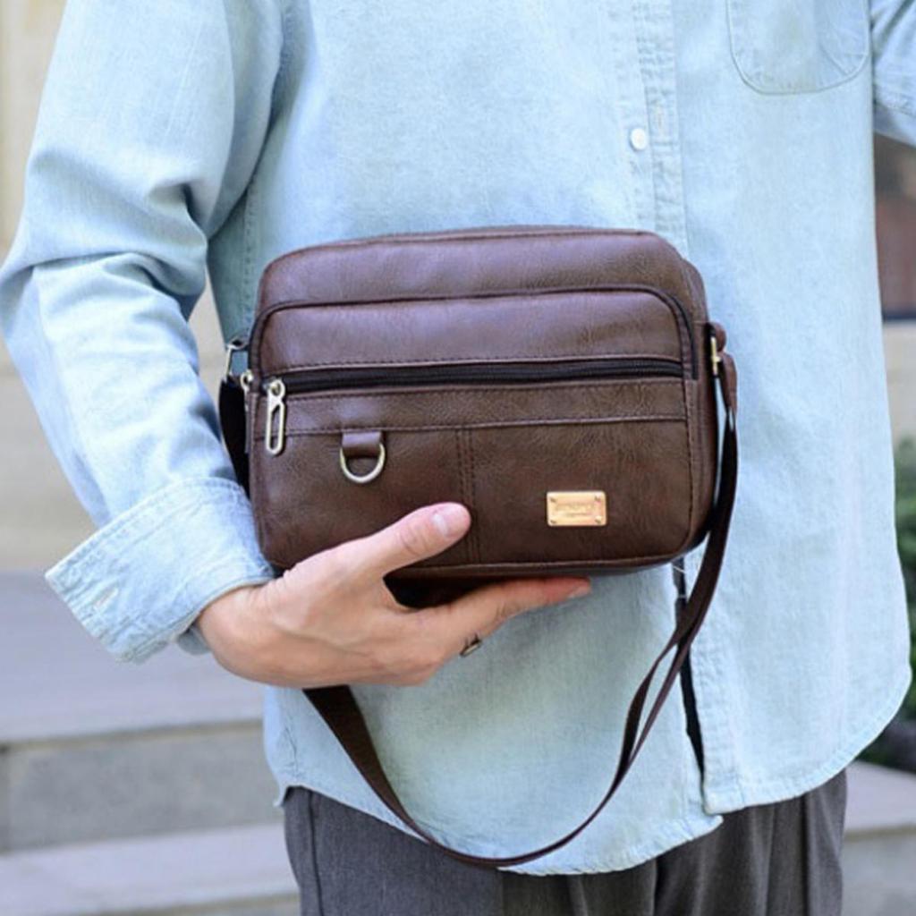 Leather Men's Sling Bag Messenger Shoulder Crossbody Bags Large Capacity Handbags Multifunctional Work Bag