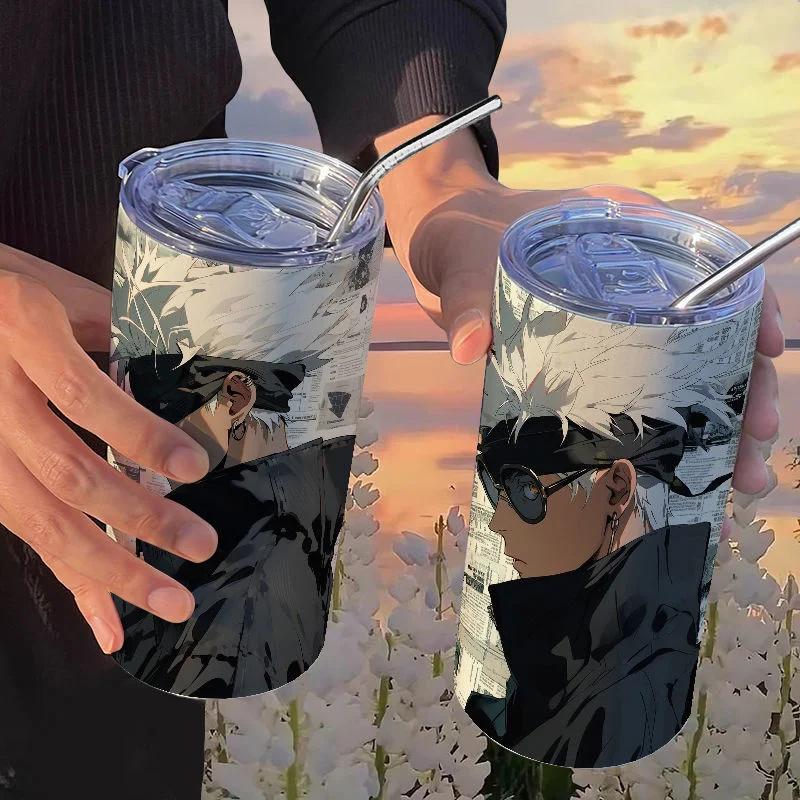 Jujutsu Kaisen Yuji Hrneček 500 ml Satoru Gojo Nerezová Ocel Cestovní Termohrnek Izolované Brčko Hrneček na Kávu Dárek Pro Děti
