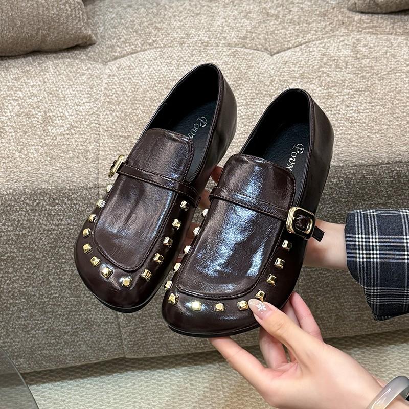 2026 New Spring and Autumn Flat Women s French Retro Inside Heightening Single Shoes 35 коричневый