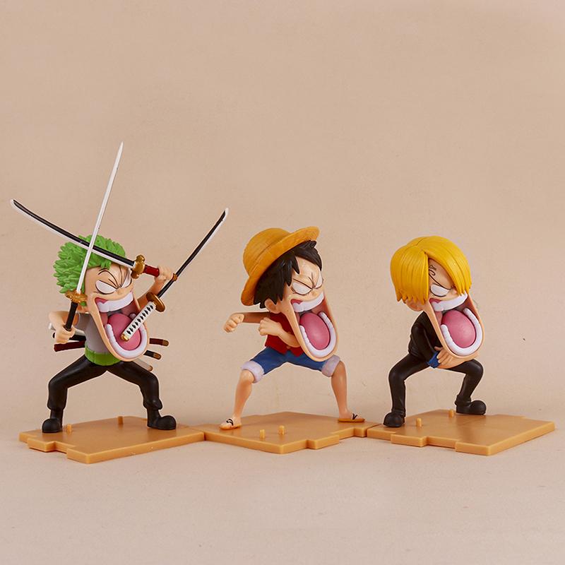 One Piece Hunger Trio Luffy Zoro Funny Sanji Nika Action Figure Doll Model Q Version Mini Anime Action Figure Car Ornaments