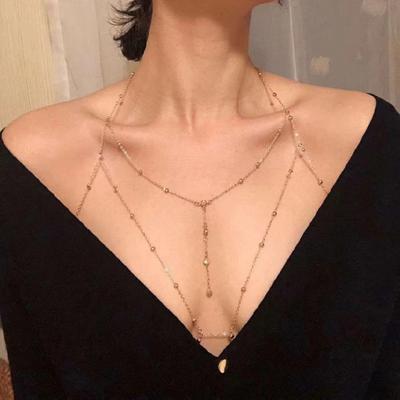 Řetízek Vícevrstvý lesklý kamínkový střapec Barva Kovové plážové bikiny Hrudník
