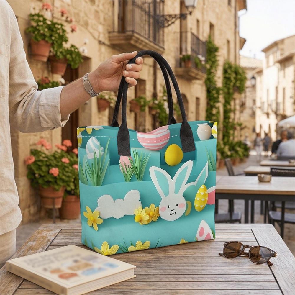 Cute Rabbit Pattern Tote Bag Casual Large Capacity Shopping Handbag Perfect for Daily Use