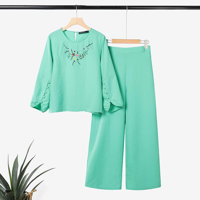 

ZANZEA Женский повседневный костюм-двойка: блузка с рукавом 3/4 и принтом и брюки 5XL зелёный