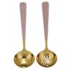 2PCS Stainless Steel Soup Spoon Slotted Spoon Skimmer Cutlery Tableware Sets Kitchen UtensilPink