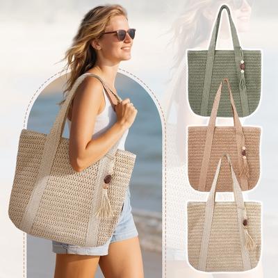 Straw Large Bag Woven Bag Storage Large Capacity Commuters Tote Bag Seaside Woven Beach Bag