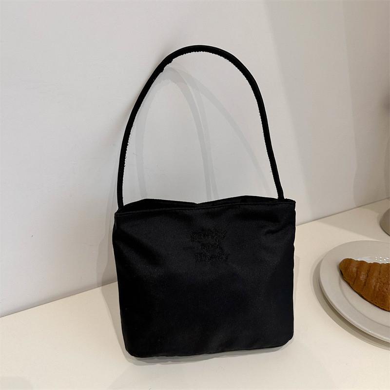 Трендовая холщовая сумка-ведро для женщин, стильная повседневная сумка через плечо, ручная сумка различных цветов Black