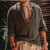 Men's Bohemian Style Gauze Textured Long Sleeve V-Neck Shirt
