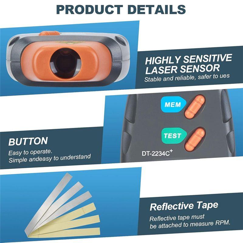Aug. Digital Laser-Photo Tachometer Non Contact RPM Tach, Noncontact Laser-Photo Sensor With 2.5RPM To 99999 RPM