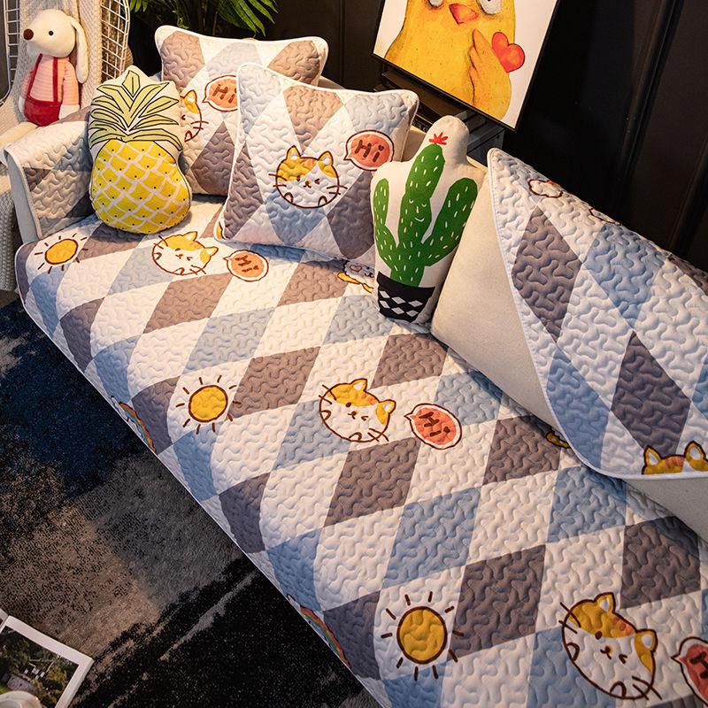All Cotton Sofa Cushion, All-Season Universal Fabric, Pure Cotton Anti Slip, Nordic Minimalist, Noble Princess Backrest, Towel Cover, Cartoon Cute