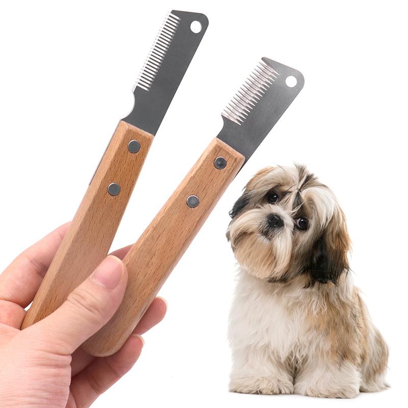 2pcs Professional Dog Hair Remover with Comfort Wooden Handle Durable Skin-friendly Stainless Steel Cat Brush Dog Grooming Comb