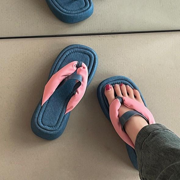 Fashion versatile casual thick-soled heightening girls sandals summer wear sandals leopard print niche design flip-flops