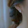 Korean sweet natural freshwater pearl stud earrings ins temperament 911 silver needle bow earrings women's high sense