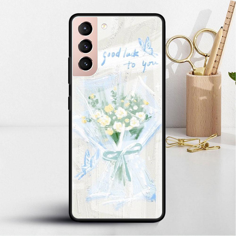 Flower Cute Glass Case For Samsung Galaxy S22 S20 FE S21 Plus Phone Cover S10 5G S9 Note 20 Ultra 10 Lite Shell