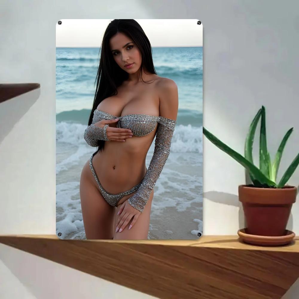 Bikini Beach Metal Sign Art 8x12 Wall Decor Poolside Coastal Home