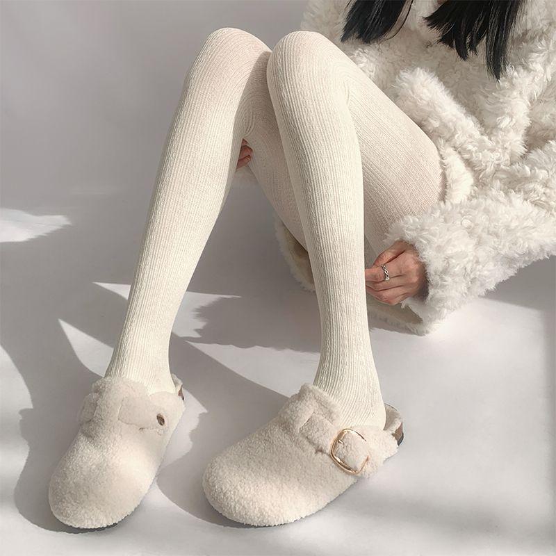 Girls' Retro Cable Knit Gray Tights - Thickened Autumn/Winter JK Style Socks with White Base Layer.