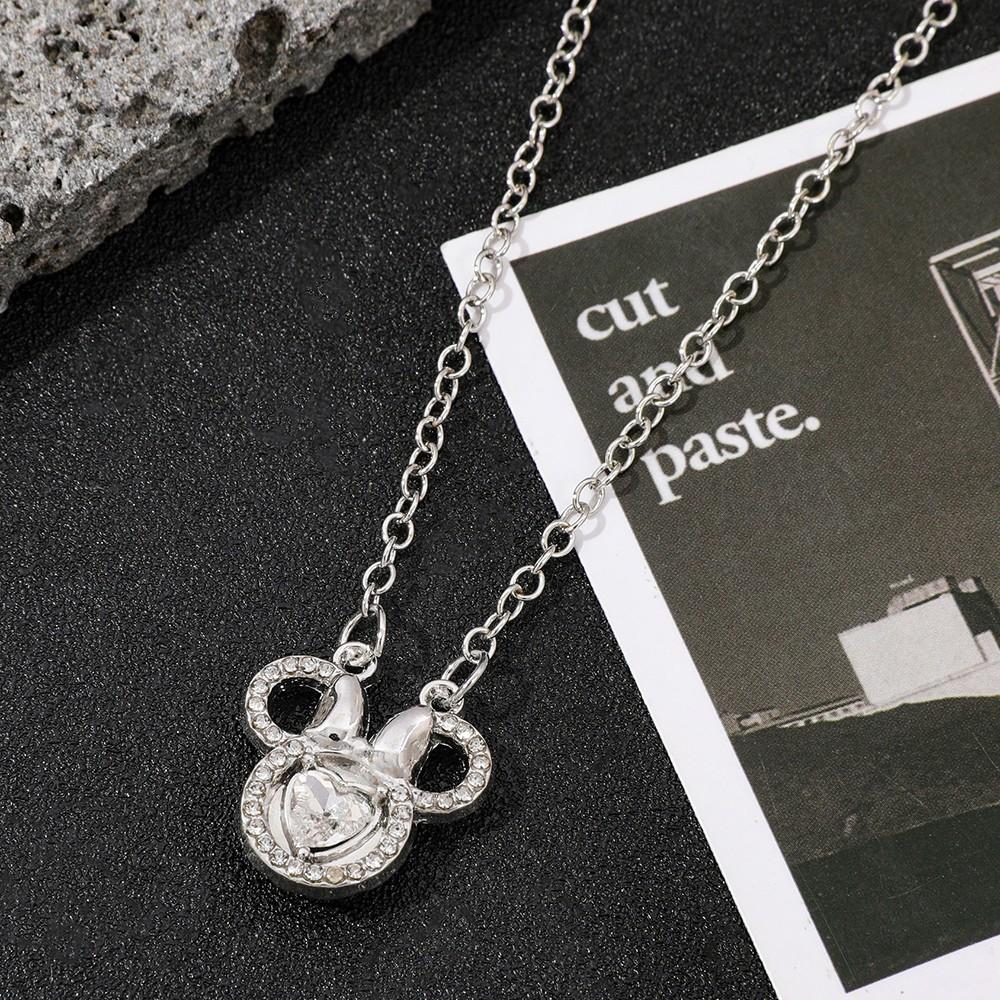 Elegant Mickey Mouse Minnie Pendant Necklace with Rhinestones Women's Fashion Jewelry Gift Accessory