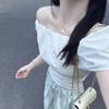 Korean Ruffle Edge Sexy One-word Shoulder Off-the-shoulder Short-sleeved T-shirt Women's Design Sense Shoulder Leakage Slanted Pure Cotton Top