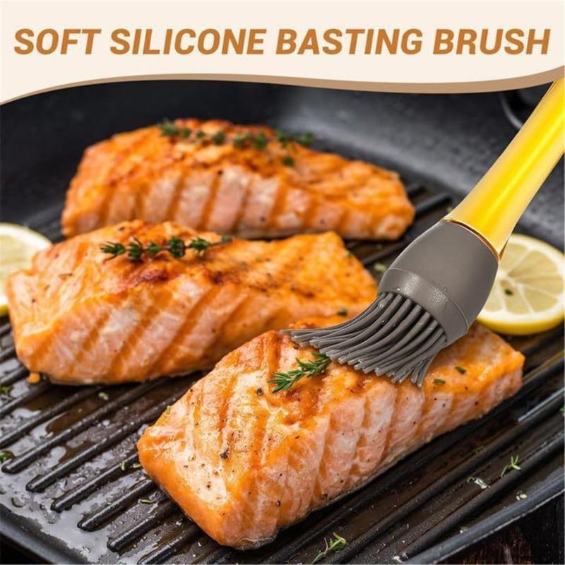 4 Piece Food Grade Silicone Cooking Basting Brush Heat Resistant Barbecue Oil Applicator Easy Cleaning Kitchen Tool