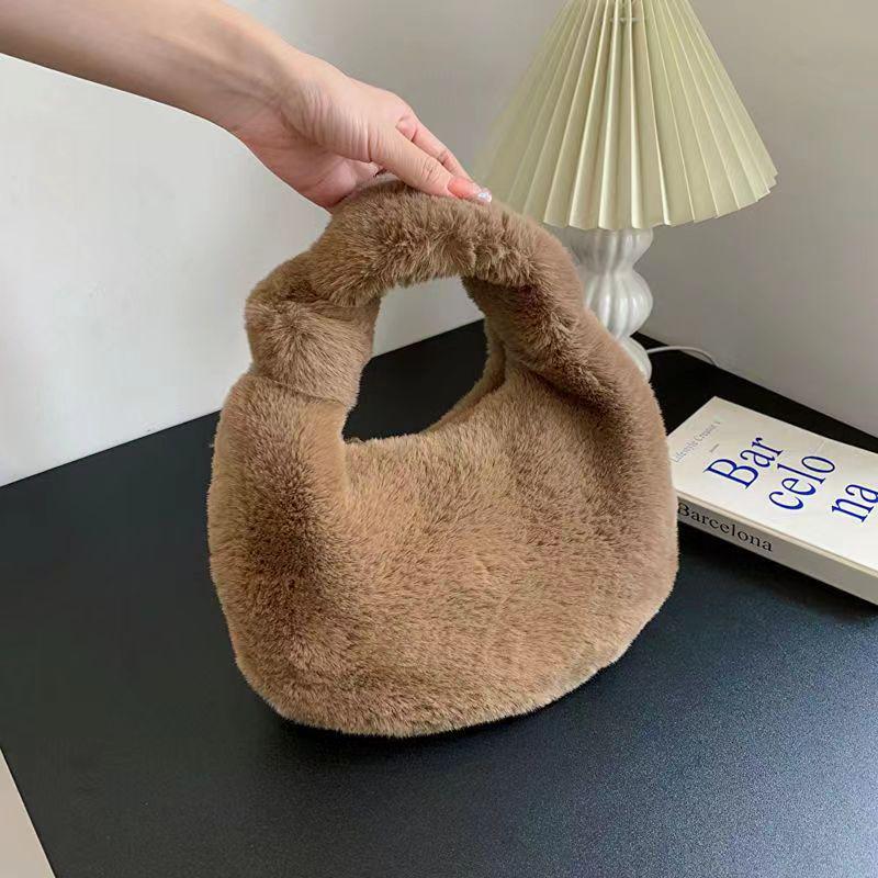 Versatile Fluffy Dumpling Bag: Faux Rex Rabbit Fur Furry Underarm Handbag