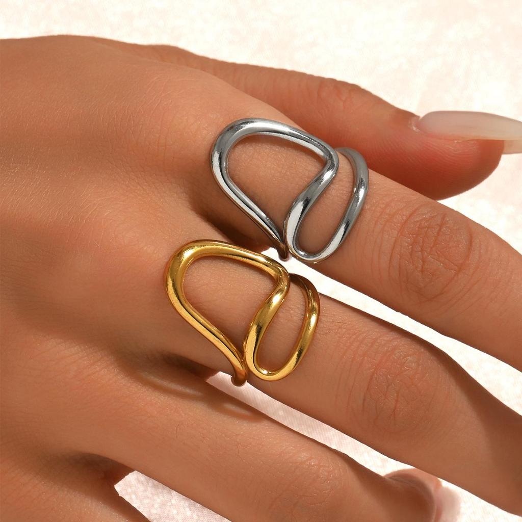 Stainless Steel Geometric Chic Women's Ring with Streamlined Design