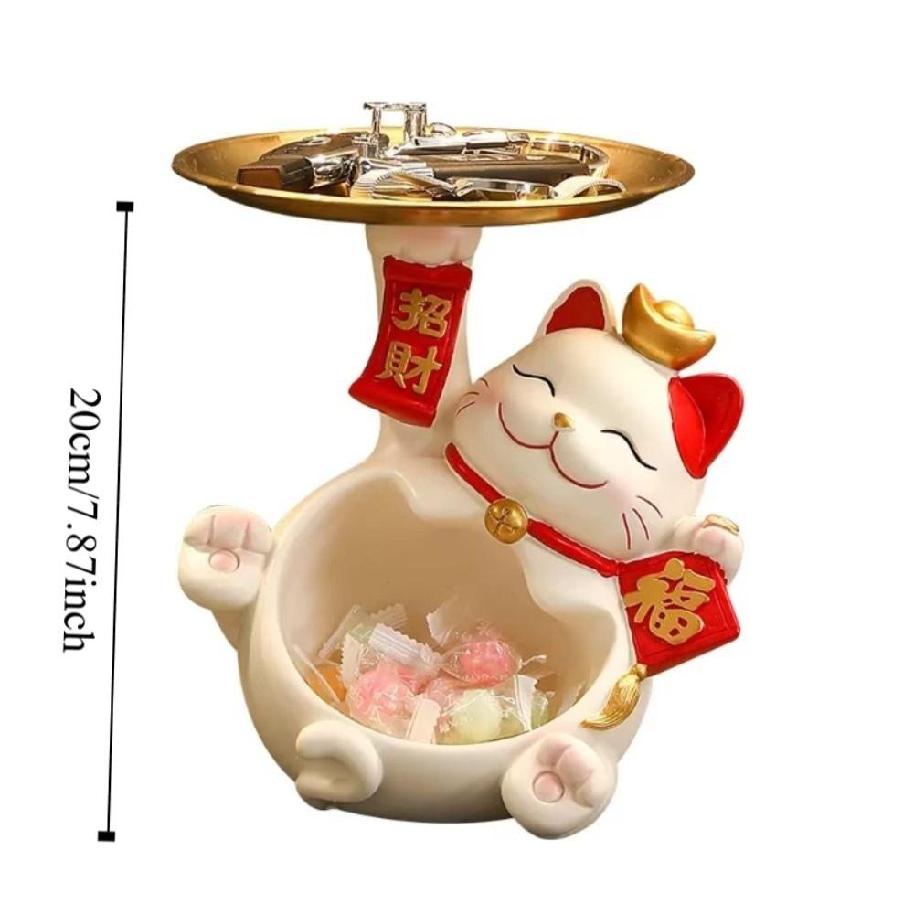 Cat Figure Tray Entry Key Storage Ornaments Resin Lucky Cat Home Storage Decorative  Desktop Decor