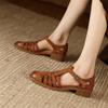 Fashion New Summer Sandals Genuine Leather Sandals Casual French Retro Round Toe Hollow Out GLADIATOR Sheepskin Sandals Thick Heel Shoes