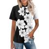 Women's Casual Floral Print V-Neck Short Sleeve Decorative Button T-Shirt Top