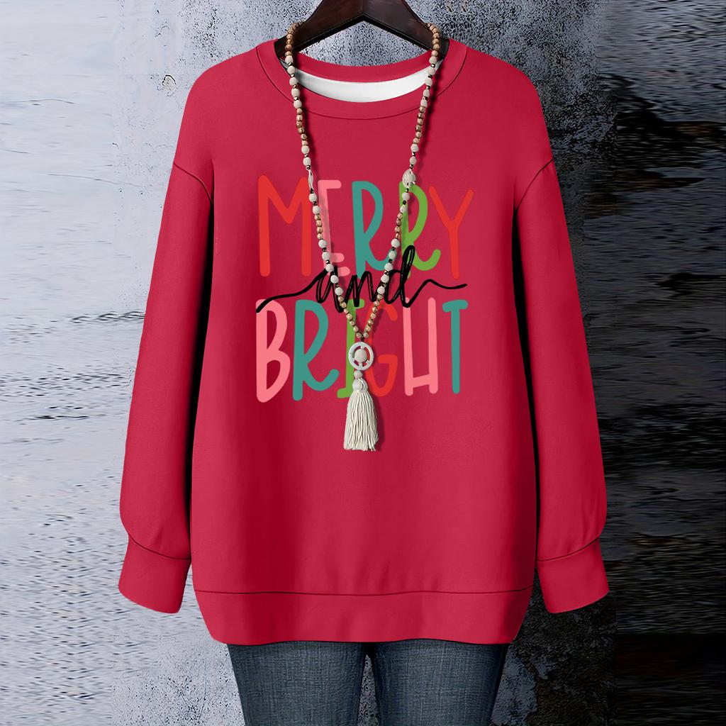 Ladies' Christmas Printed Round Neck Long Sleeved T-shirt Sweatshirt Top