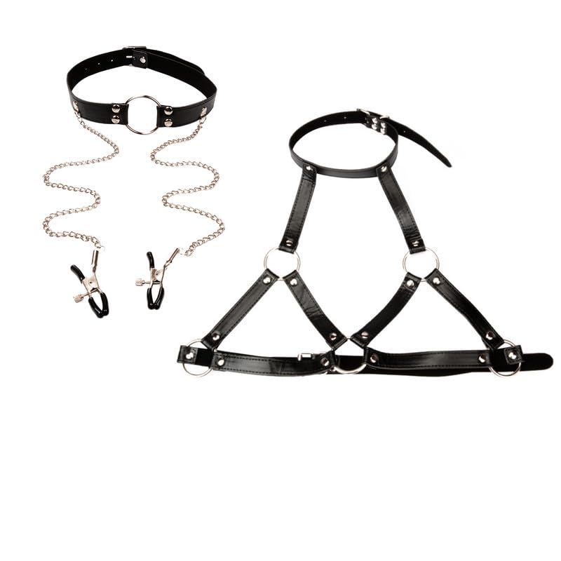Harness Bondage Sex Toys Women SM Body Chest Harness Belt with Mouth Gag Nipple Clamps Adult Restraints Bondage Sex Games