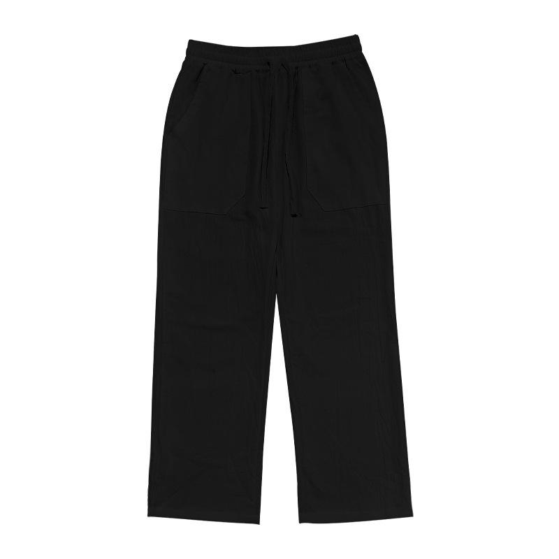Men's cotton linen plus size trousers breathable sweat solid colour trousers basic paragraph casual wide-legged trousers man