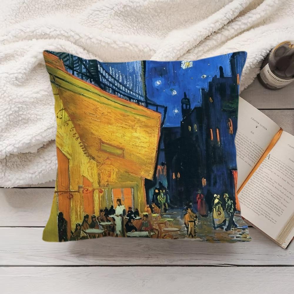 Van Gogh Original Print Cushion Cover Silky Short Plush Invisible Zipper Dustproof Sofa Pillow Case For Home Decor
