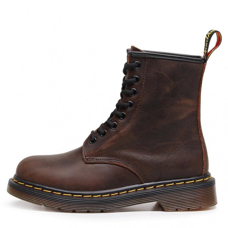 Hohe Crazy Horse Schwarze Motorradstiefel Damen Klassische Retro Kurze Stiefel Herren- und Damen-Lederstiefel