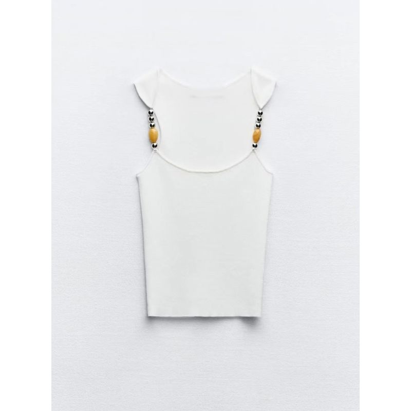 Za2024 Summer New Product Women's Clothes Pure Color Stylish Niche Style Slim Looking Comfortable Basic Beaded Vest Tops