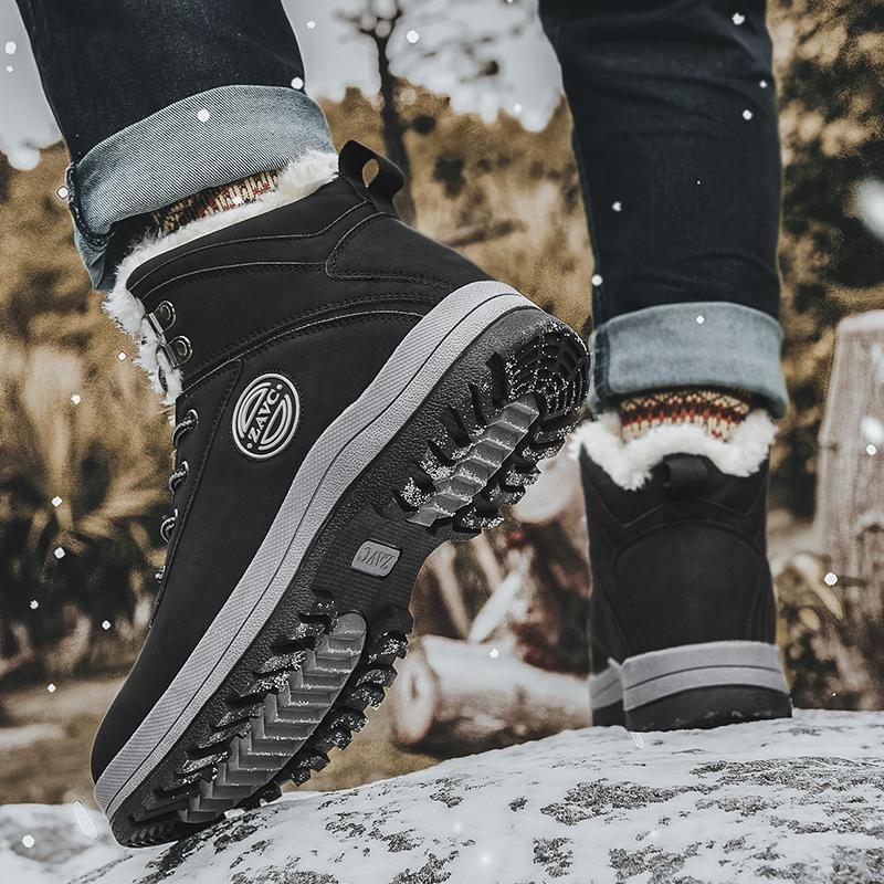 Winter Verdickte Plüsch Warme Schuhe Für Herren Outdoor Mode Arbeitsstiefel zum Schnüren Rutschfeste Schuhe mit Fell warm Männliche Schneestiefel