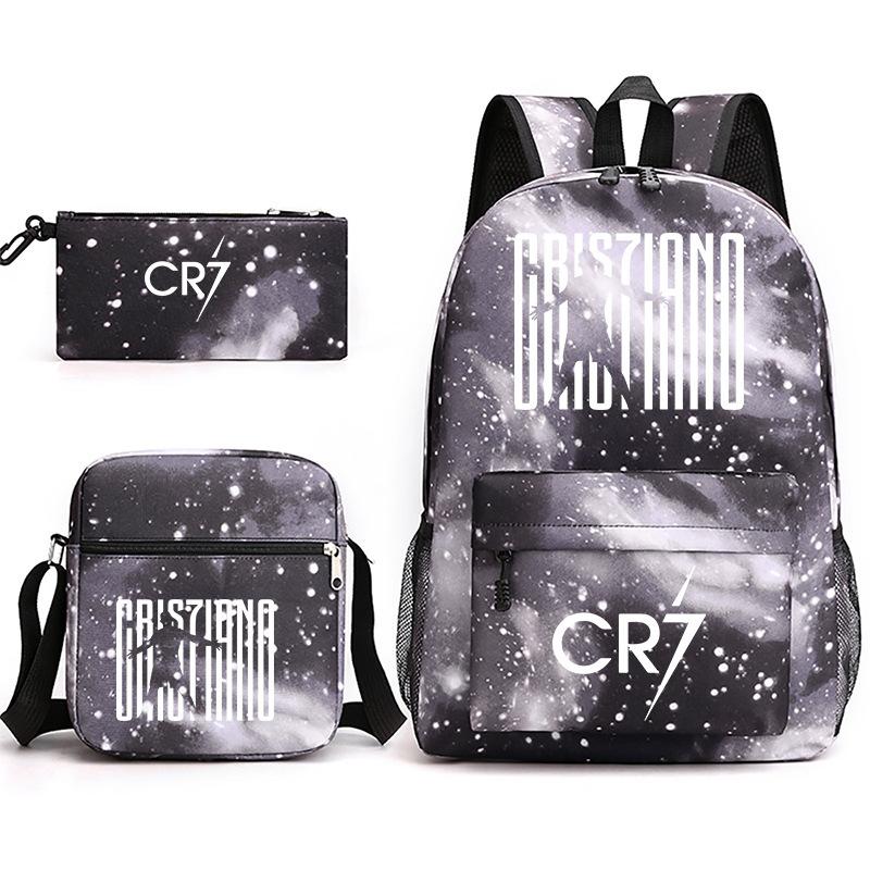 Large Capacity Schoolbag with Shoulder Strap; Student Three-piece Pencil Case Set