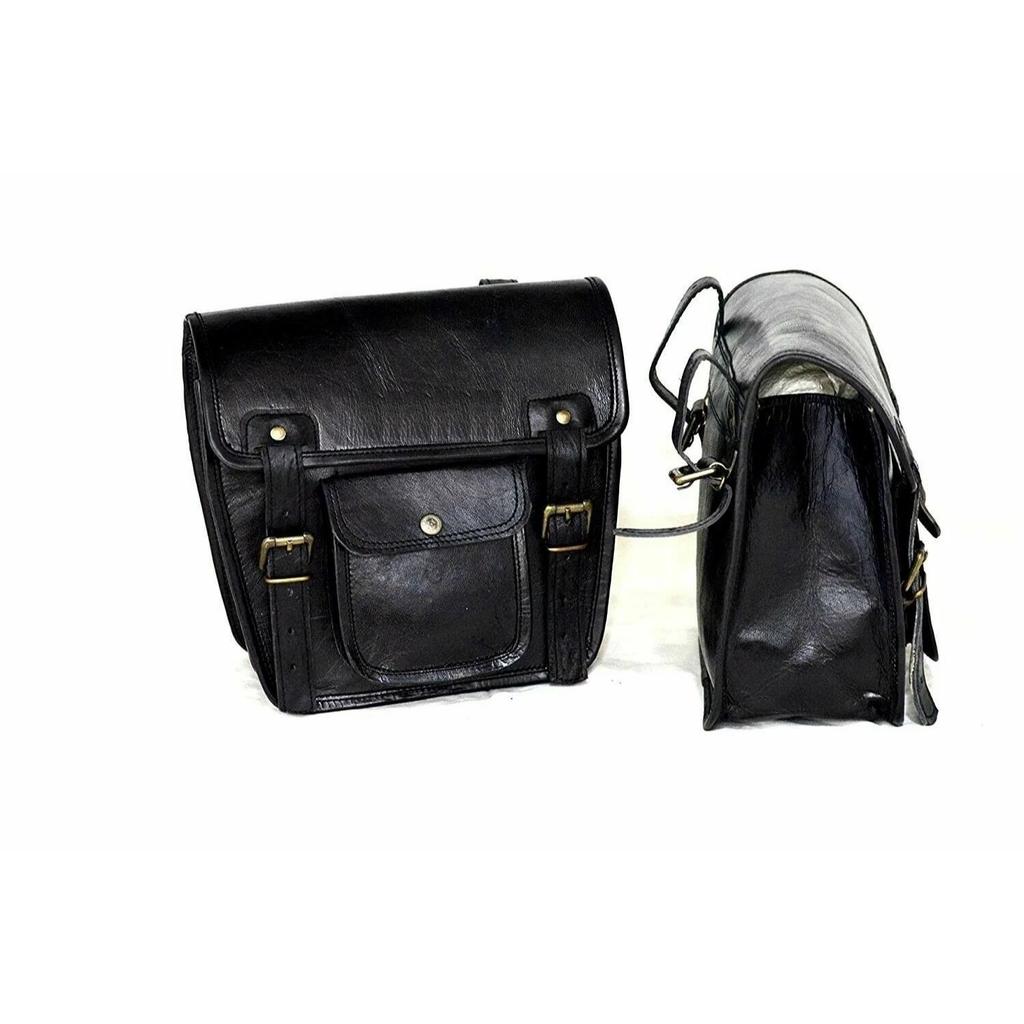 Black Leather Bags Pouch Saddlebags Panniers Saddle 2 Side Motorcycle Pouch
