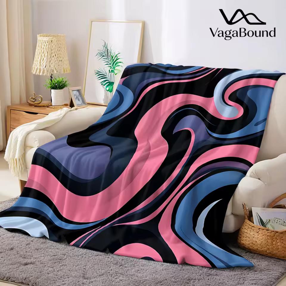 pink blue 3d wave Flannel Blanket Warm Soft Halloween Christmas Decorative Couch Warm Cozy All-Season Gift