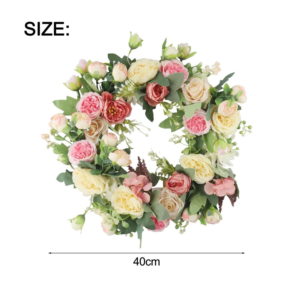 Eukalyptus Kranz Haustür 40cm Durchmesser Charmantes Laub Rustikales Bauernhaus Dekor Künstliche Blume Türhänger Pfingstrose 40cm