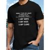 Trendy Crew Neck Short Sleeve T-shirt For Men, Comfort And Fashion Fit, Stylish Summer Top With " My Wife My Kids My Guns" Letter Print For Daily Wear