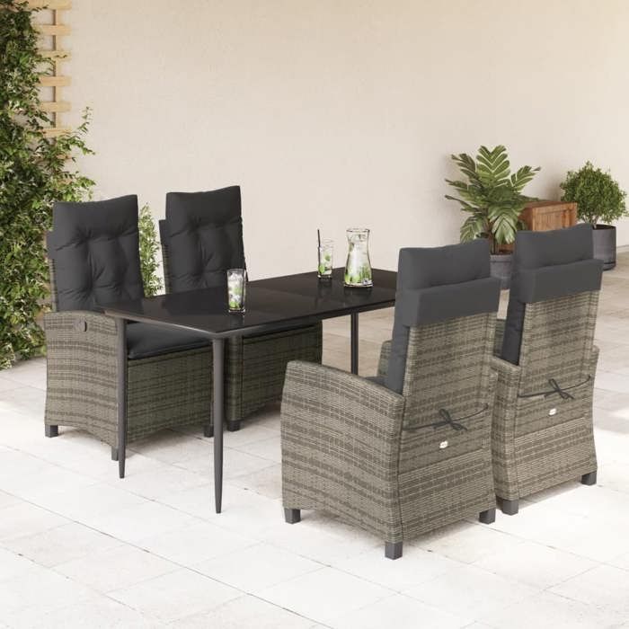 VidaXL Ensemble à Manger de Jardin avec Coussins 5 pcs, Table et Chaises avec Dossier Réglable, Meubles d'Extérieur, 3212786