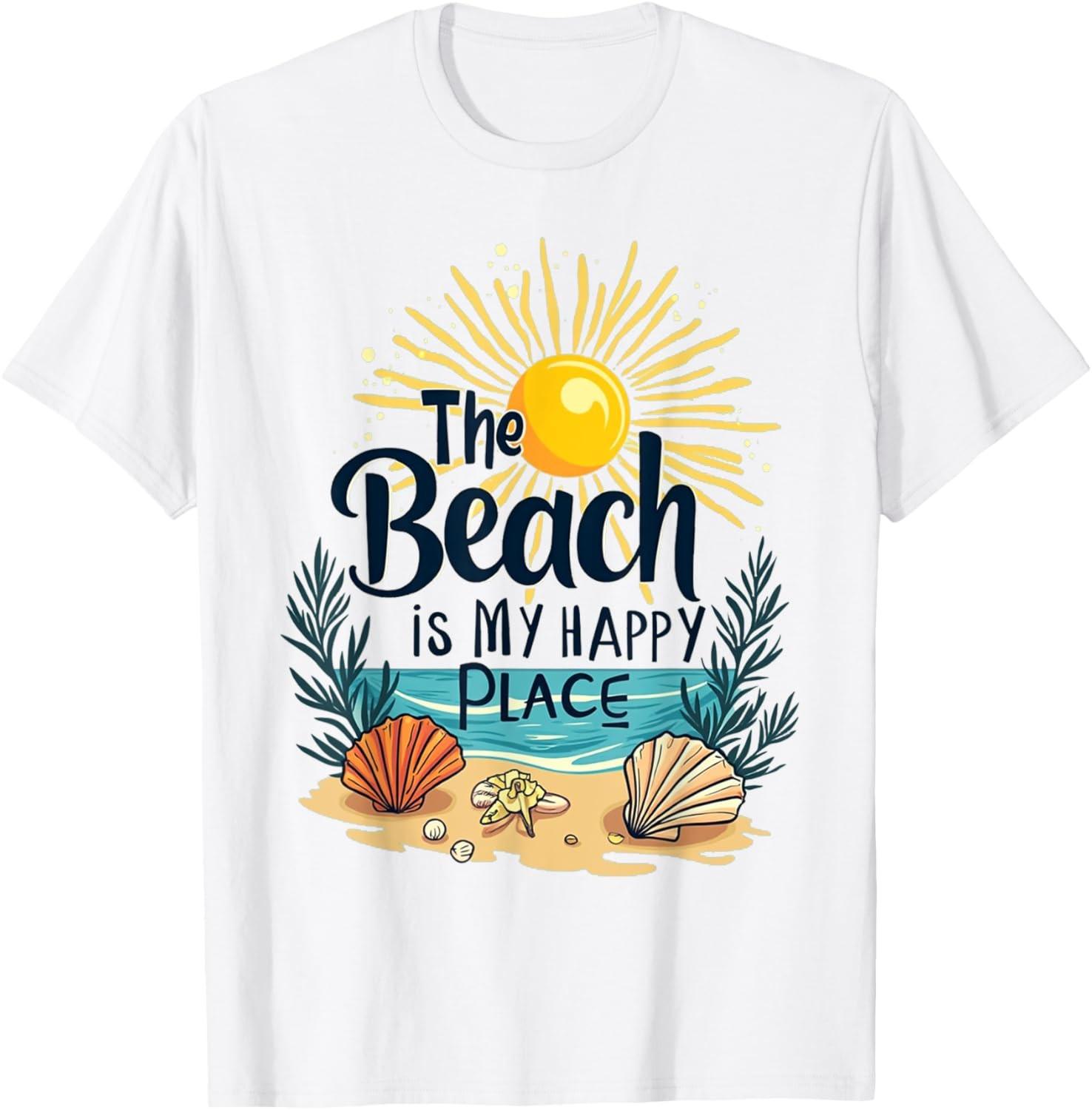 Beach Shirt Women The Beach is My Happy Place Casual Summer T-Shirt S разноцветный