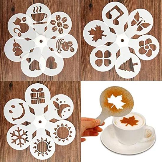 Set of 19 Latte Art Templates, Coffee Art Stencil Sheets for Decorating Cakes and Sweets